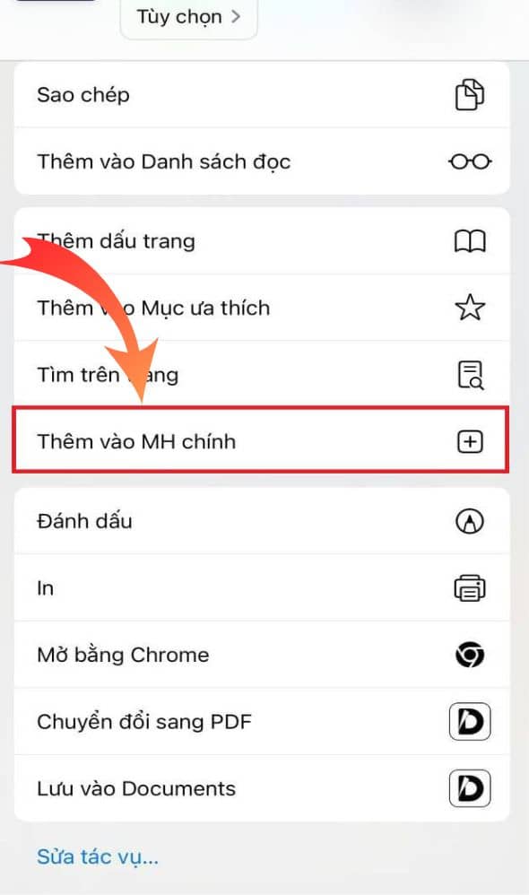 Bước 2 chọn thêm vào màn hình chính Bước 2 chọn thêm vào màn hình chính