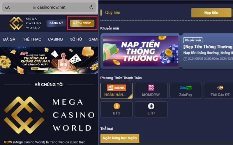 Đăng nhập vào trang chủ MCW và nạp tiền để đặt cược thể thao Đăng nhập vào trang chủ MCW và nạp tiền để đặt cược thể thao