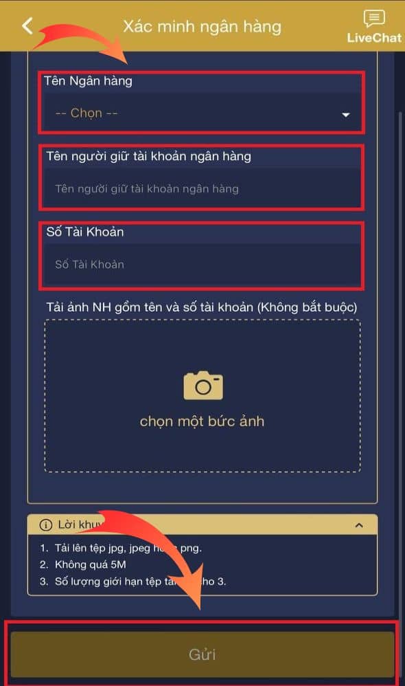 Điền thông tin ngân hàng sau đó xác minh Điền thông tin ngân hàng sau đó xác minh