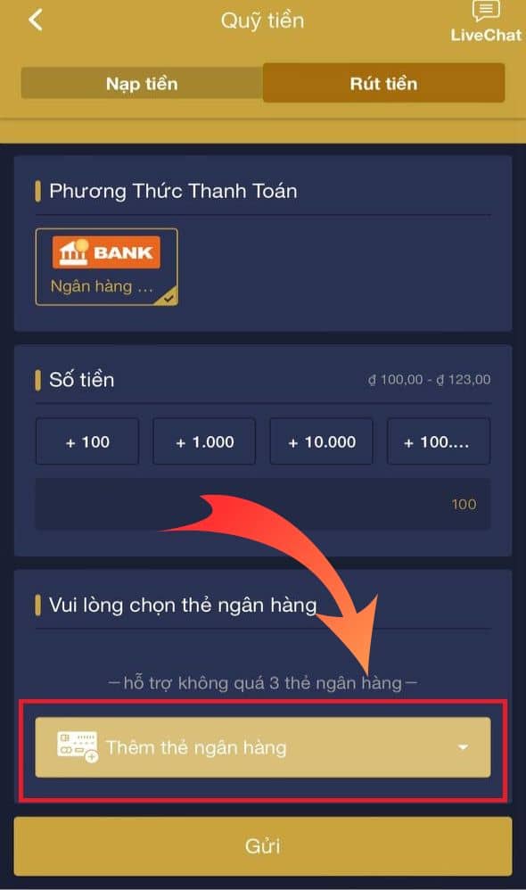 Thêm thẻ ngân hàng trước khi rút tiền Thêm thẻ ngân hàng trước khi rút tiền