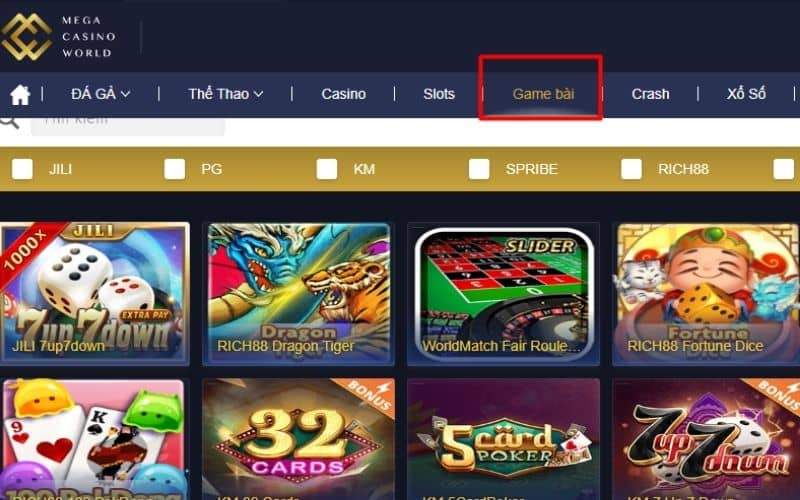 Tìm chọn mục game bài để vào danh sách trò chơi Tìm chọn mục game bài để vào danh sách trò chơi