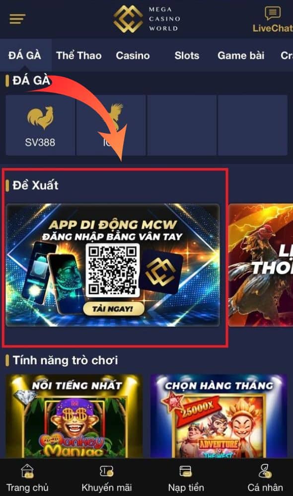 Tìm mục đề xuất và chọn tải app MCW Tìm mục đề xuất và chọn tải app MCW